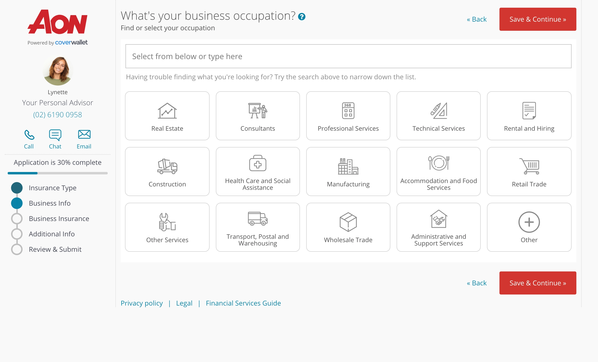CoverWallet platform design