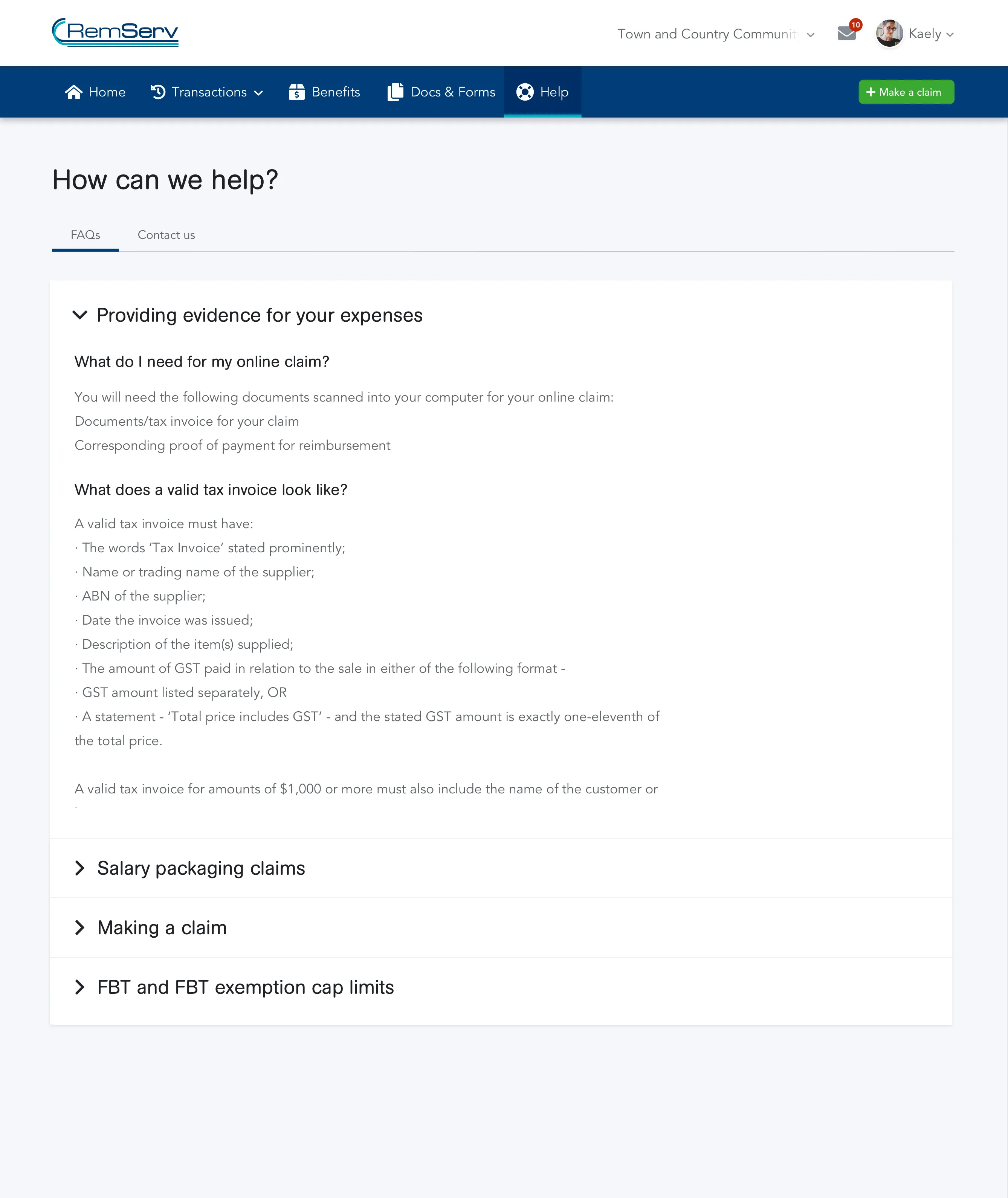 FAQs Screen