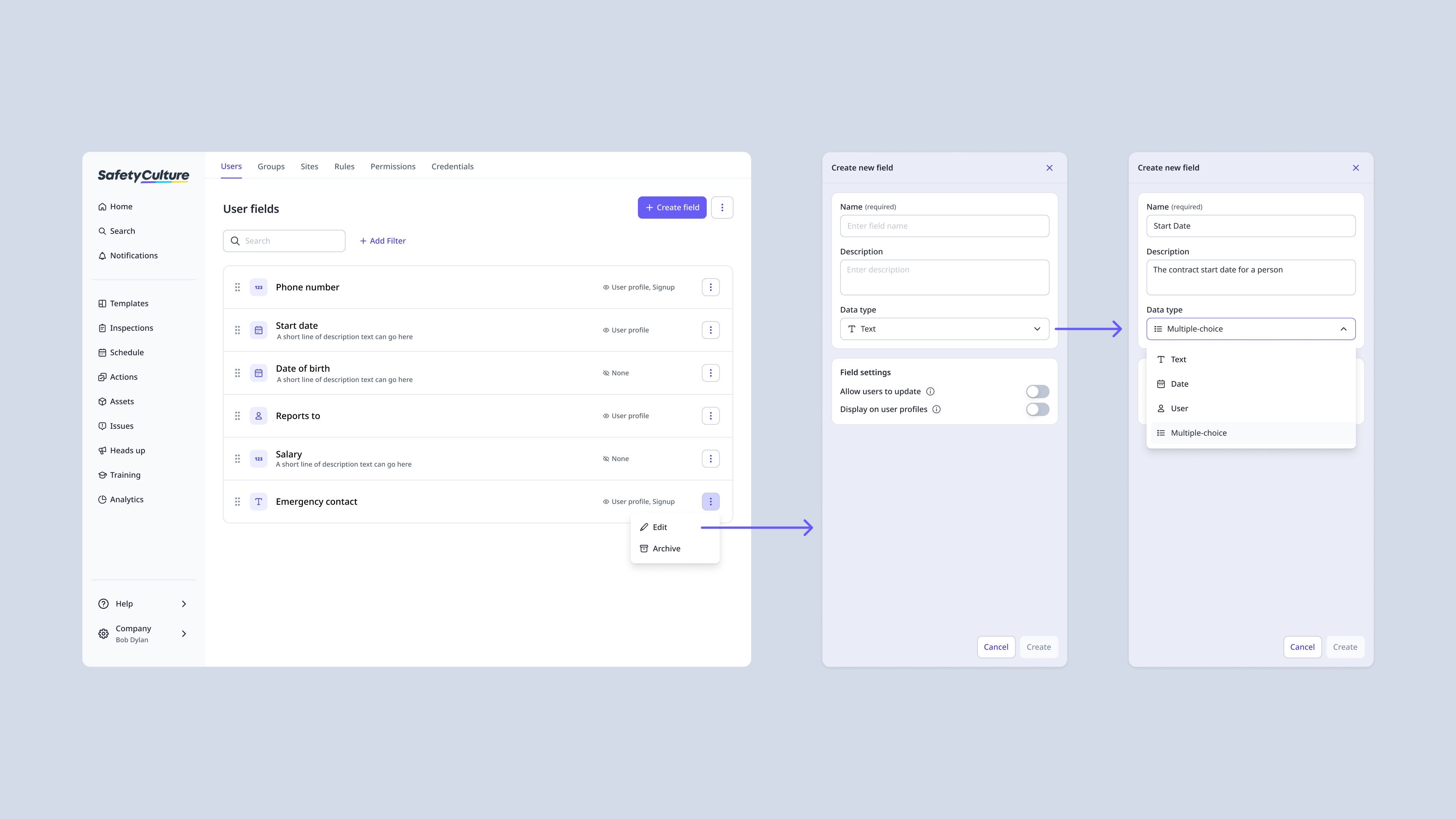 User fields configuration